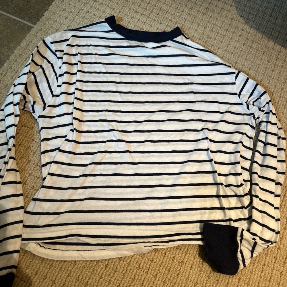 Brandy Melville Blue and White Striped Long Sleeve Shirt